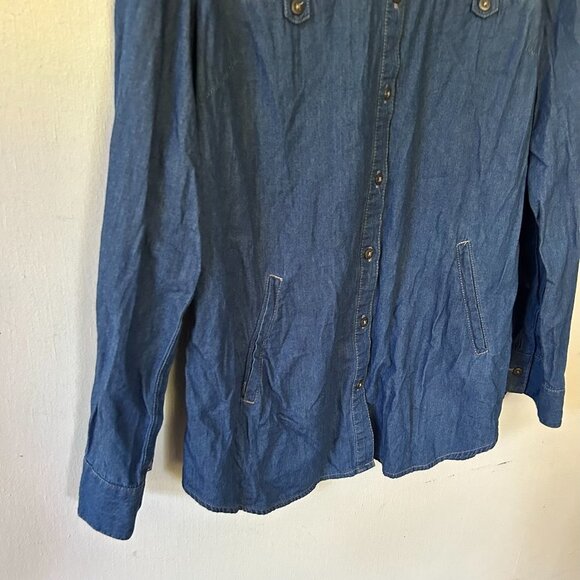 Christopher & Banks Top Womens Large Chambray Blouse Button Front Collared - Picture 3 of 10